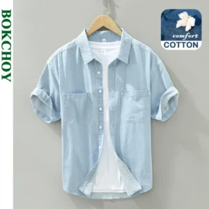 Chemises à manches courtes en coton Denim pour hommes, vêtements d'été simples, Slim, col rabattu, Streetwear, CM8853, nouvelle collection 2025